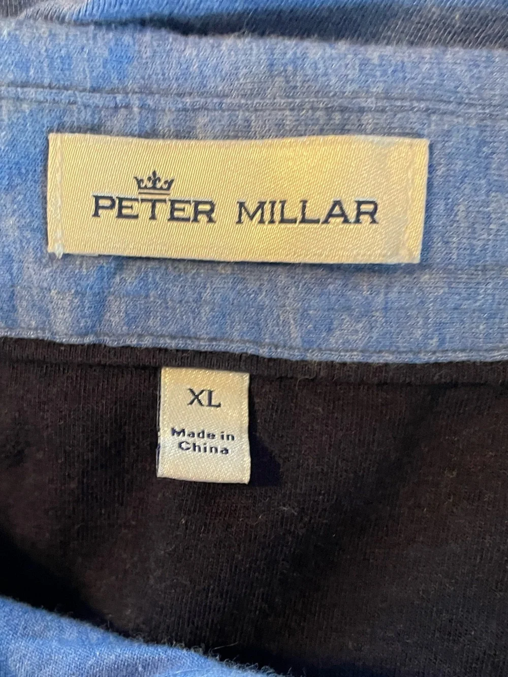 Peter Millar Men’s Crown Fleece Long Sleeve Stretch Blue Polo Shirt.